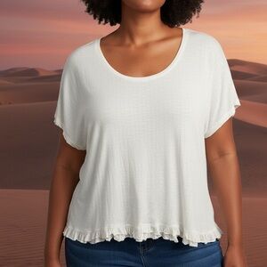 Anna York 26/28 White T-Shirt Top Ruffle Hem Short Sleeves Lightweight Avenue